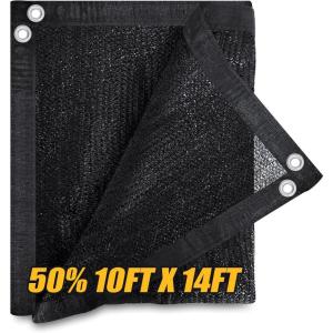 imageAmagenix 50 Black Shade Cloth 10x14 FT Resistant Garden Sun Shade Netting with Reinforced Grommets for Greenhouse Plant Cover Barn Kennel and Pergola Shade Cover