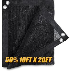 imageAmagenix 50 Black Shade Cloth 10x20 FT Resistant Garden Sun Shade Netting with Reinforced Grommets for Greenhouse Plant Cover Barn Kennel and Pergola Shade Cover