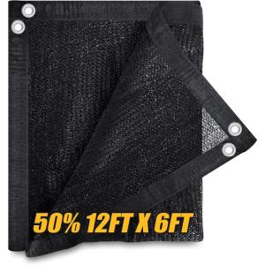imageAmagenix 50 Black Shade Cloth 12x6 FT Resistant Garden Sun Shade Netting with Reinforced Grommets for Greenhouse Plant Cover Barn Kennel and Pergola Shade Cover