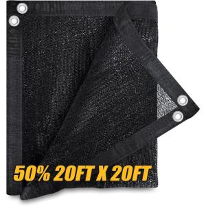 imageAmagenix 50 Black Shade Cloth 20x20 FT Resistant Garden Sun Shade Netting with Reinforced Grommets for Greenhouse Plant Cover Barn Kennel and Pergola Shade Cover
