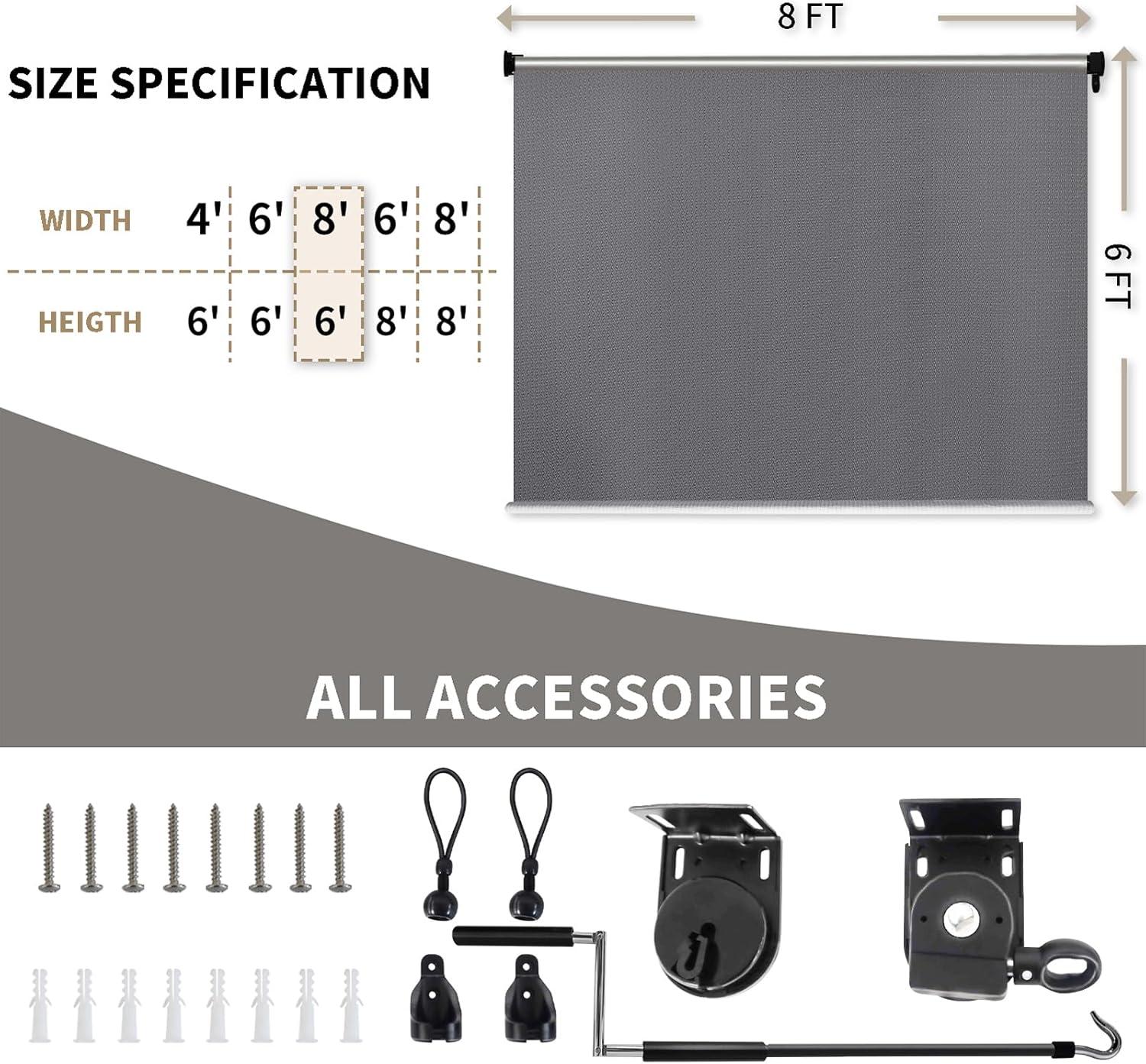 imageAmagenix Outdoor Roller Shades 8W x 6H Sesame Exterior Cordless Patio Shades Roll up Outdoor Blinds for Porch Gazebo Spliced of Two SectionsGraycordless