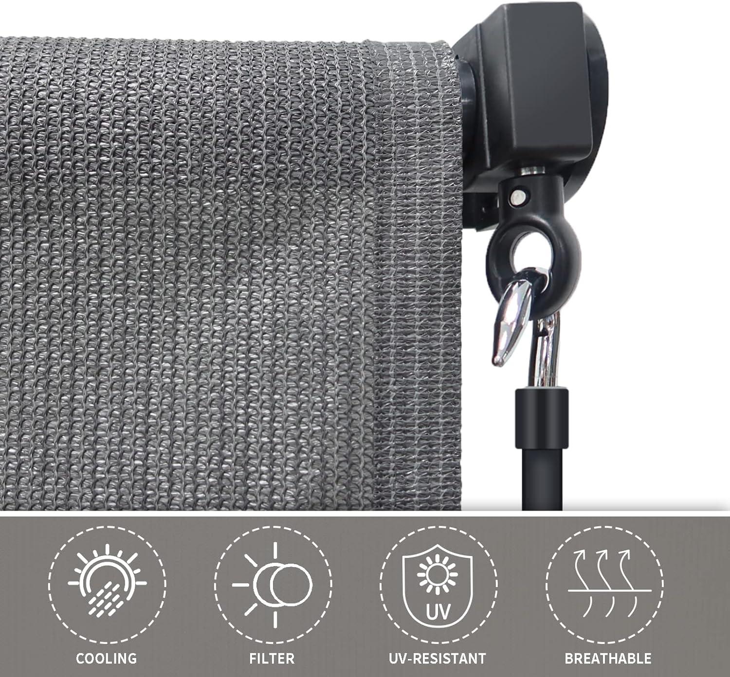 imageAmagenix Outdoor Roller Shades 8W x 6H Sesame Exterior Cordless Patio Shades Roll up Outdoor Blinds for Porch Gazebo Spliced of Two SectionsGraycordless