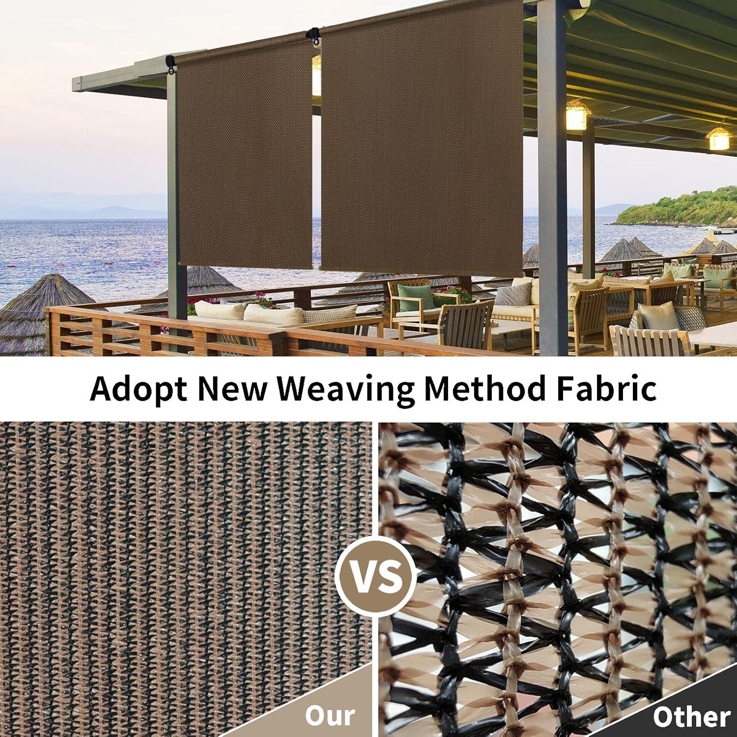 imageAmagenix Outdoor Roller Shades 8W x 6H Sesame Exterior Cordless Patio Shades Roll up Outdoor Blinds for Porch Gazebo Spliced of Two SectionsMochacordless