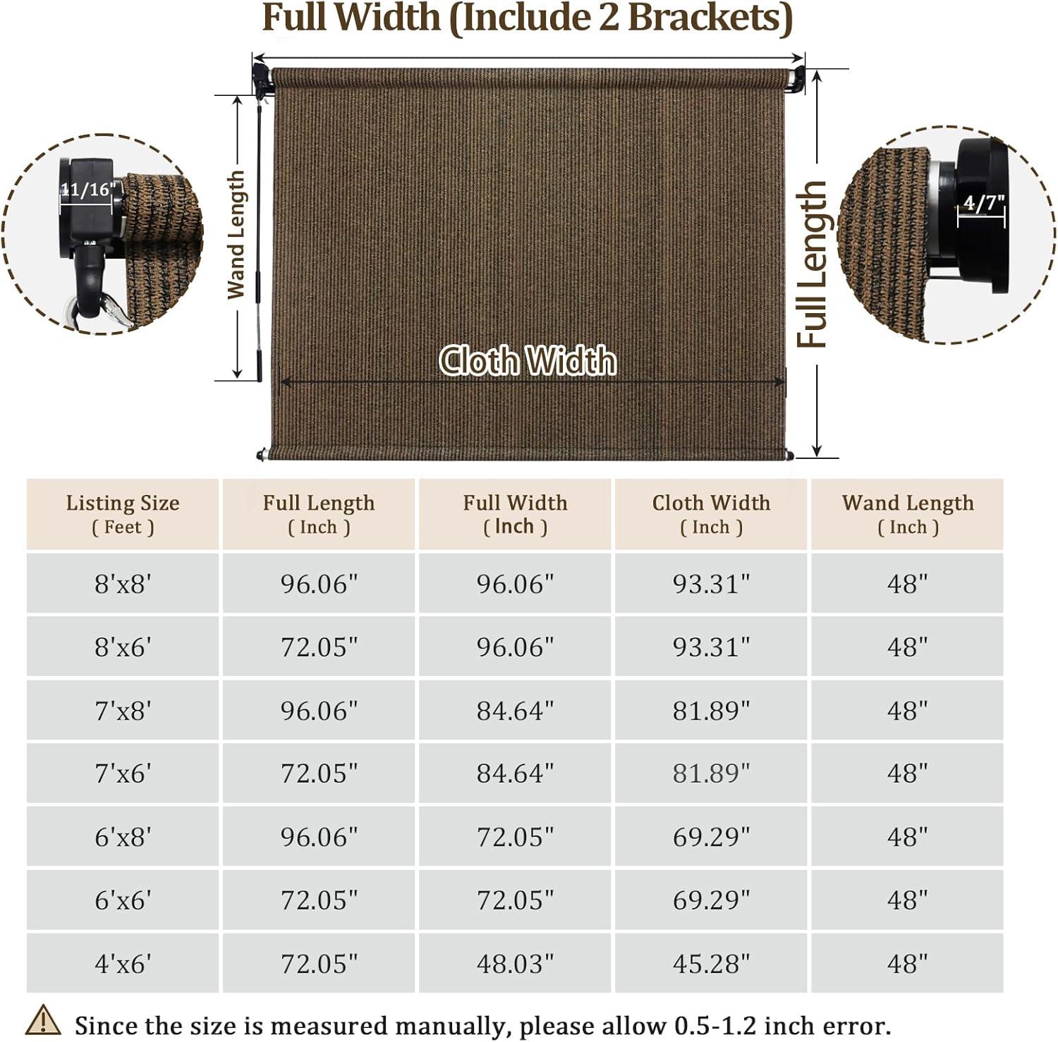 imageAmagenix Outdoor Roller Shades 8W x 6H Sesame Exterior Cordless Patio Shades Roll up Outdoor Blinds for Porch Gazebo Spliced of Two SectionsMochacordless