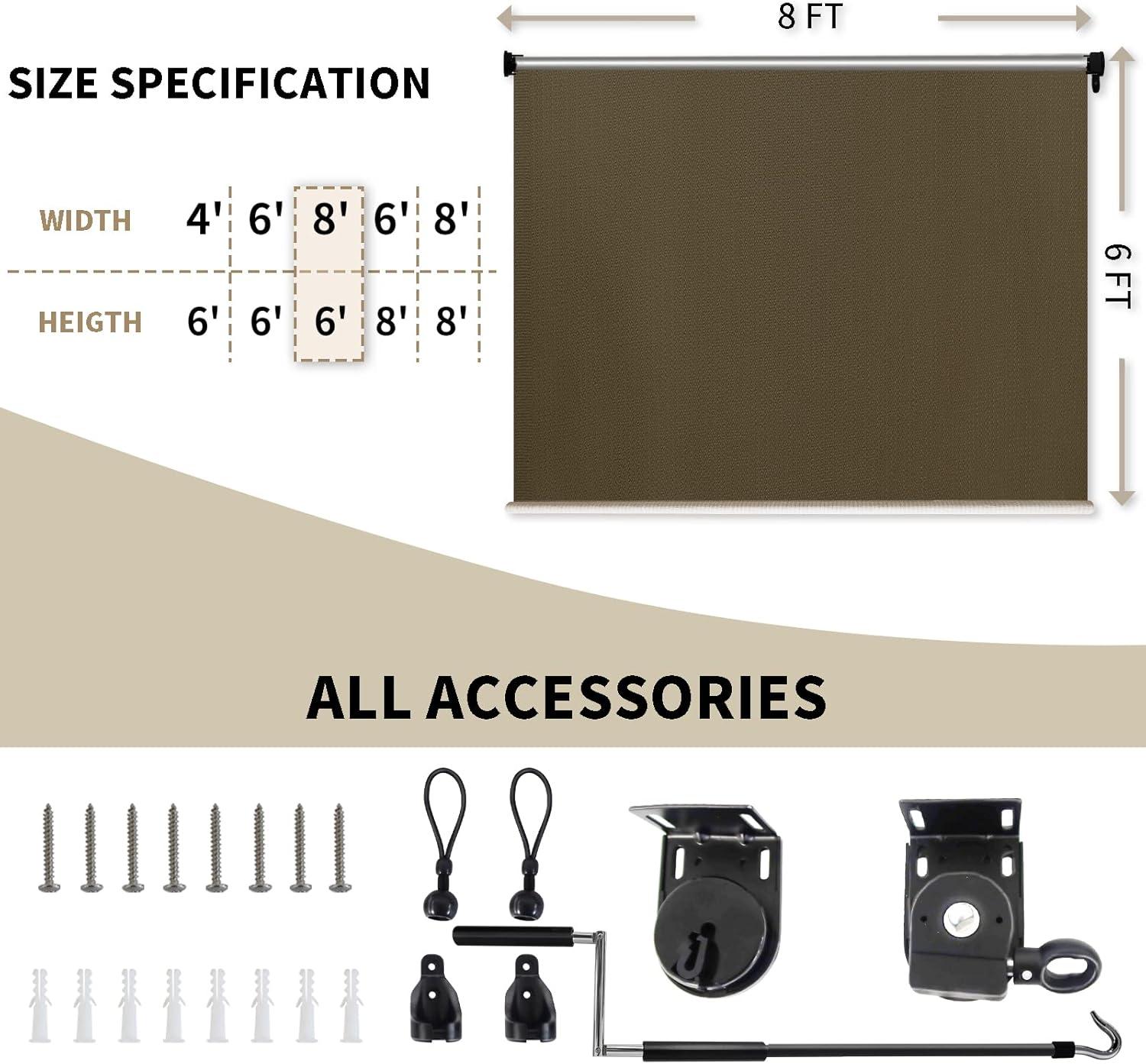 imageAmagenix Outdoor Roller Shades 8W x 6H Sesame Exterior Cordless Patio Shades Roll up Outdoor Blinds for Porch Gazebo Spliced of Two SectionsMochacordless