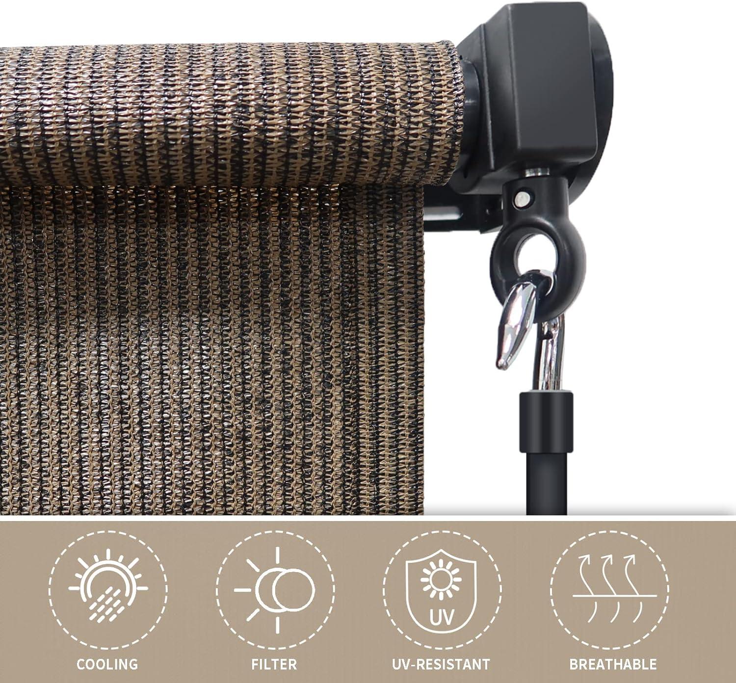 imageAmagenix Outdoor Roller Shades 8W x 6H Sesame Exterior Cordless Patio Shades Roll up Outdoor Blinds for Porch Gazebo Spliced of Two SectionsMochacordless