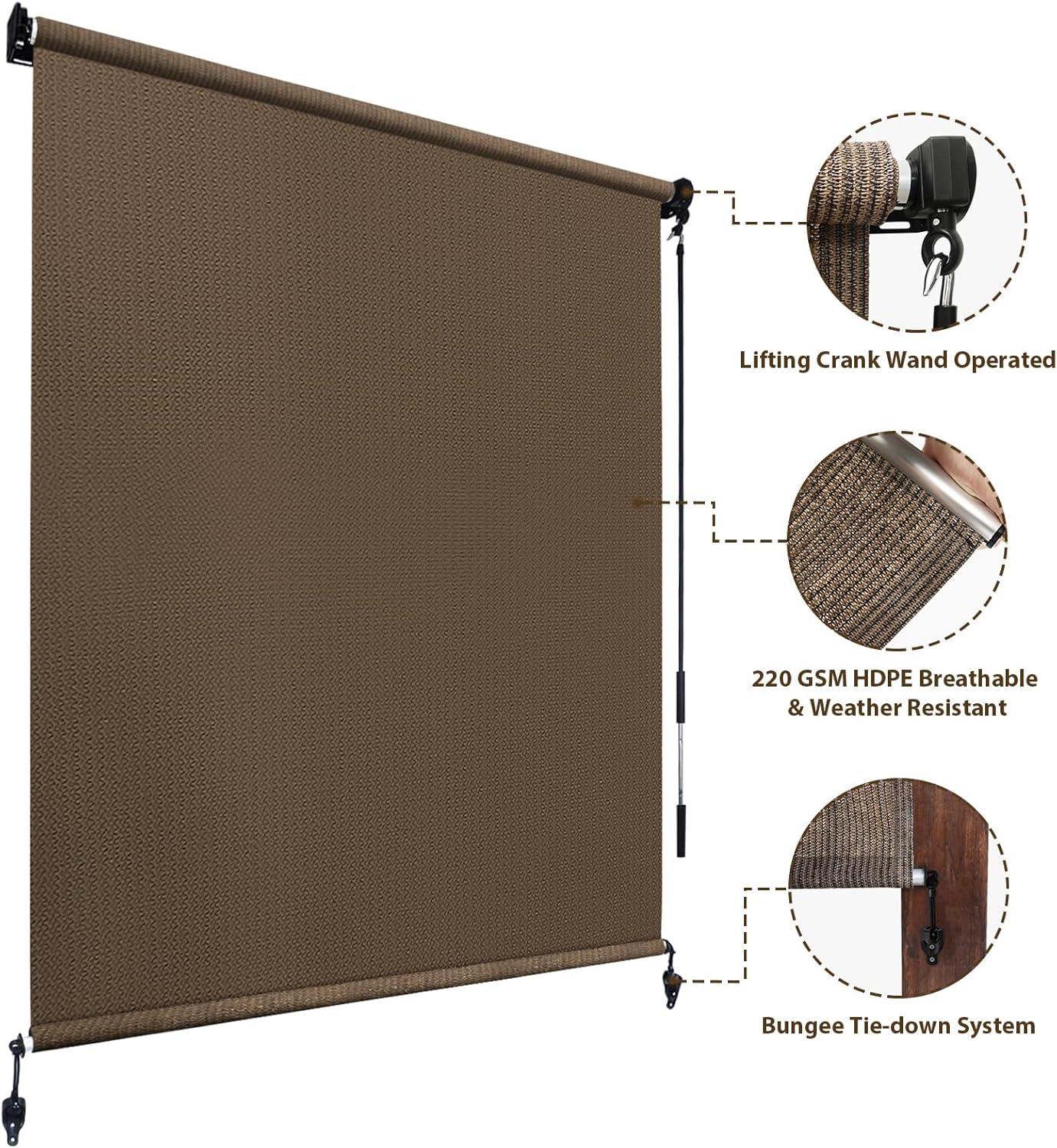 imageAmagenix Outdoor Roller Shades 8W x 6H Sesame Exterior Cordless Patio Shades Roll up Outdoor Blinds for Porch Gazebo Spliced of Two SectionsMochacordless