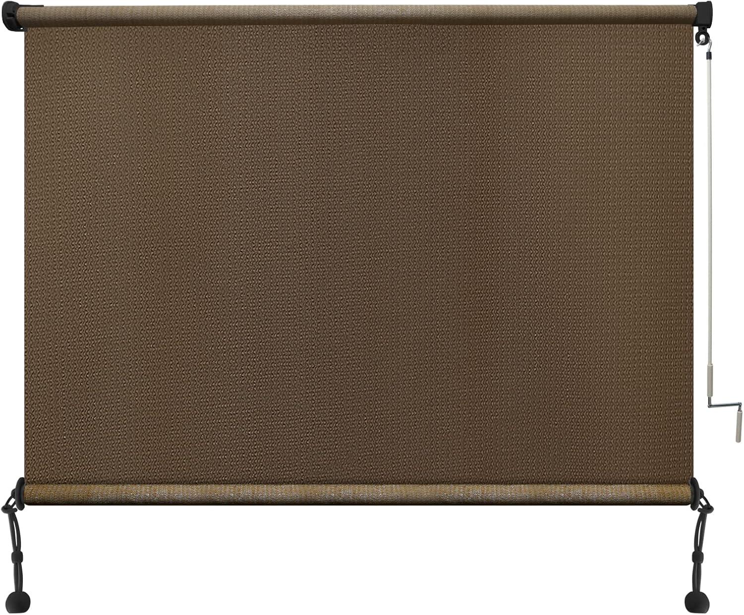 imageAmagenix Outdoor Roller Shades 8W x 6H Sesame Exterior Cordless Patio Shades Roll up Outdoor Blinds for Porch Gazebo Spliced of Two SectionsMochacordless