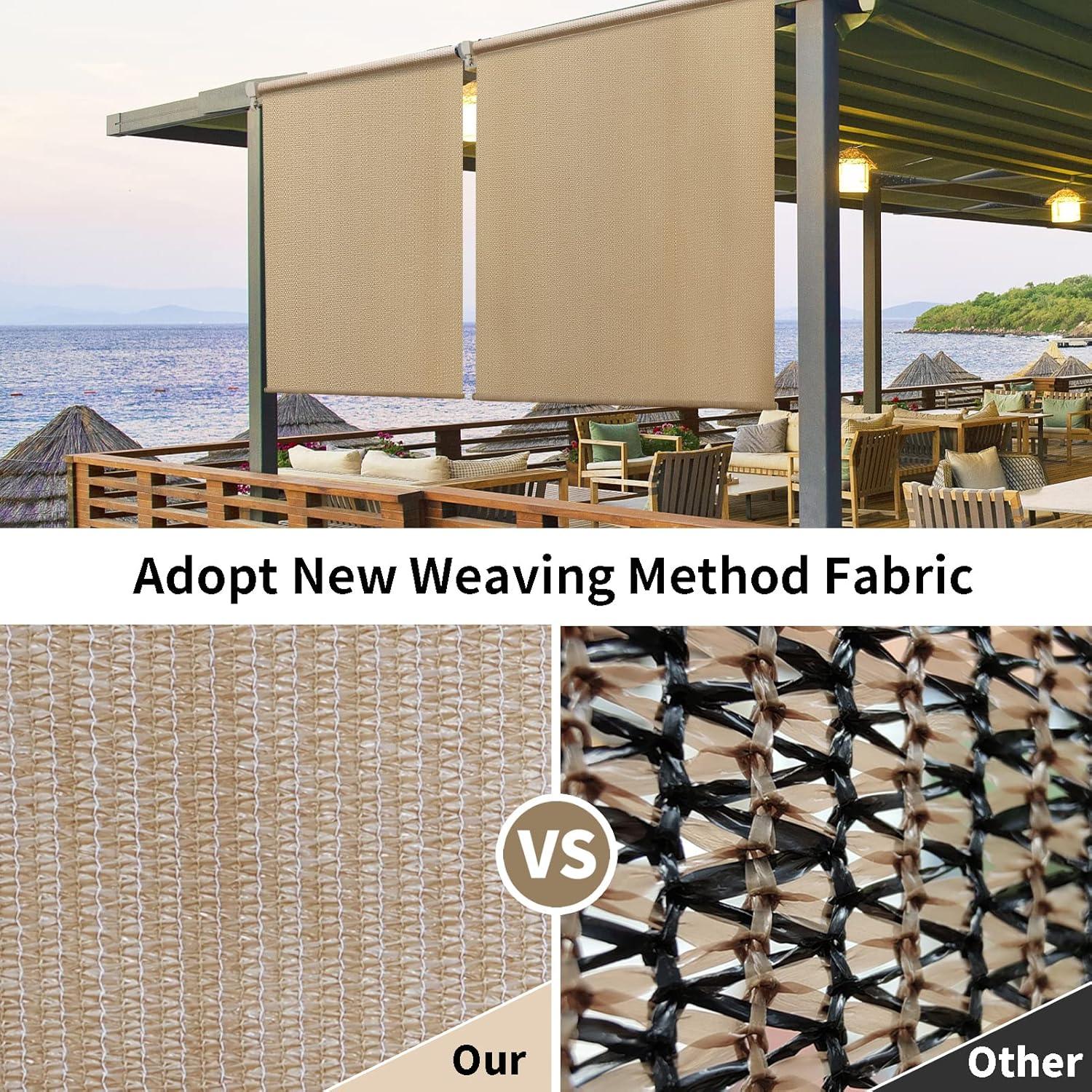 imageAmagenix Outdoor Roller Shades 8W x 6H Sesame Exterior Cordless Patio Shades Roll up Outdoor Blinds for Porch Gazebo Spliced of Two SectionsSesamecordless