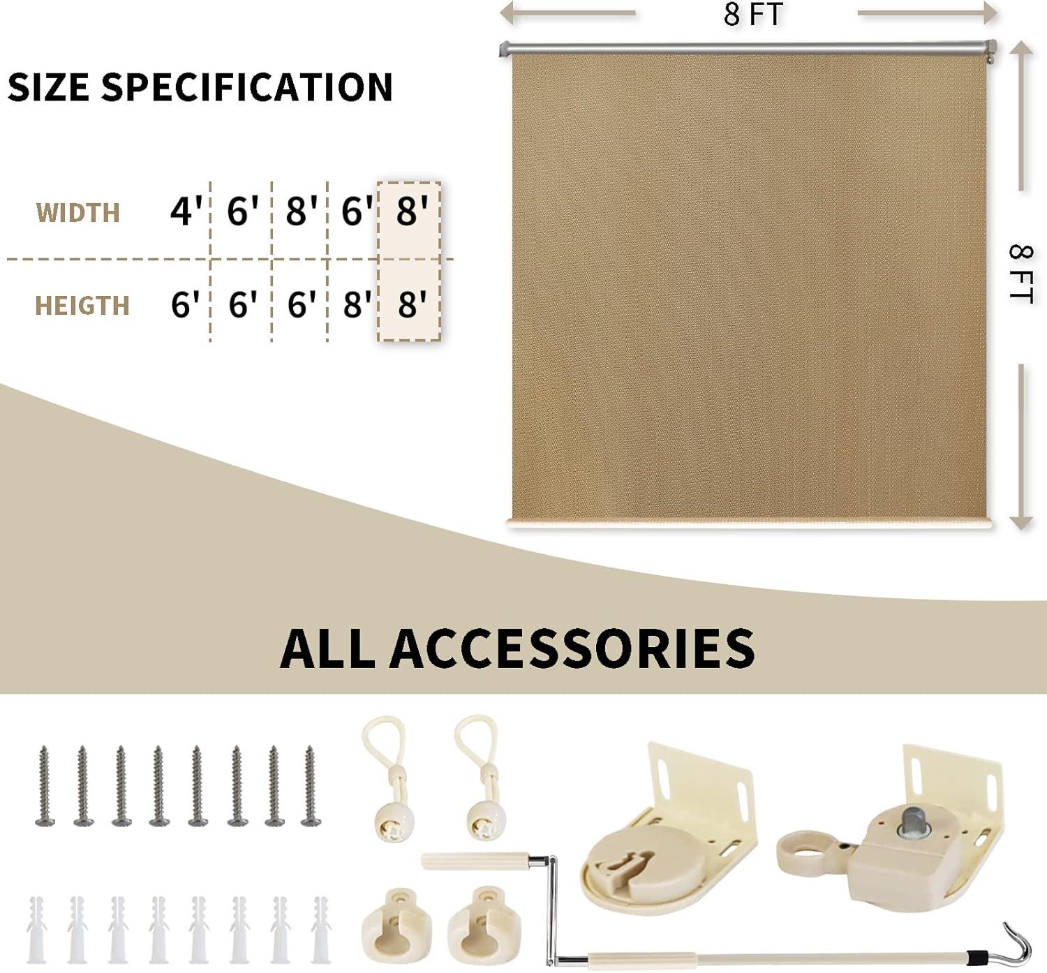 imageAmagenix Outdoor Roller Shades 8W x 6H Sesame Exterior Cordless Patio Shades Roll up Outdoor Blinds for Porch Gazebo Spliced of Two SectionsSesamecordless