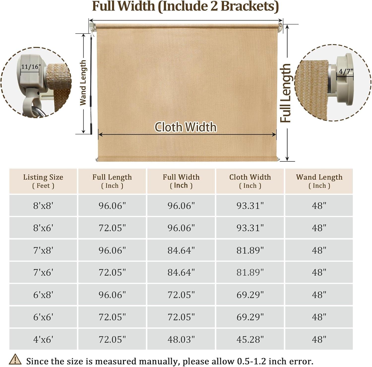imageAmagenix Outdoor Roller Shades 8W x 6H Sesame Exterior Cordless Patio Shades Roll up Outdoor Blinds for Porch Gazebo Spliced of Two SectionsSesamecordless