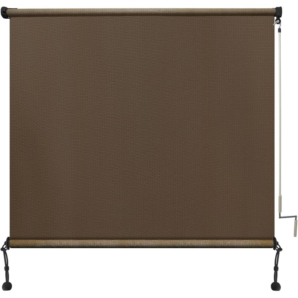 imageAmagenix Outdoor Roller Shades 8W x 6H Sesame Exterior Cordless Patio Shades Roll up Outdoor Blinds for Porch Gazebo Spliced of Two SectionsMochacordless